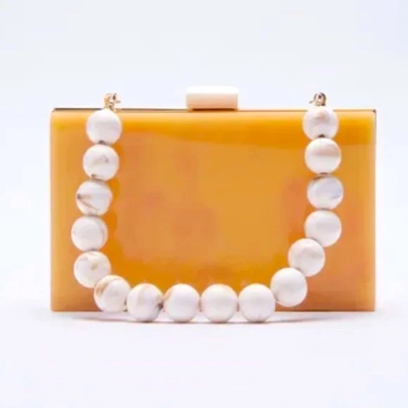 Zara acrylic clutch box bag with beaded removable handle - Picture 2 of 7
